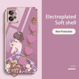 Capa Motorola Moto G22 G32 G31 G42 G52 G62 G82 E32 E22 5G Floral Girl Heart Bracelet Deluxe Protetor De Impacto De Silicone Galvanizado