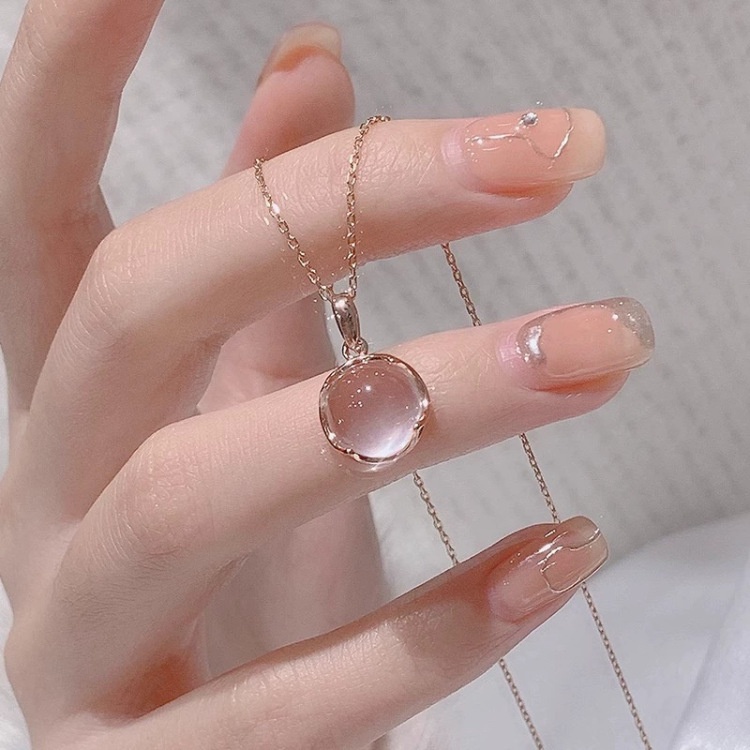 S925 Colar de Prata Esterlina Colar de Calcedônia Rosa Simples Retro Jóias Cadeia de Clavícula