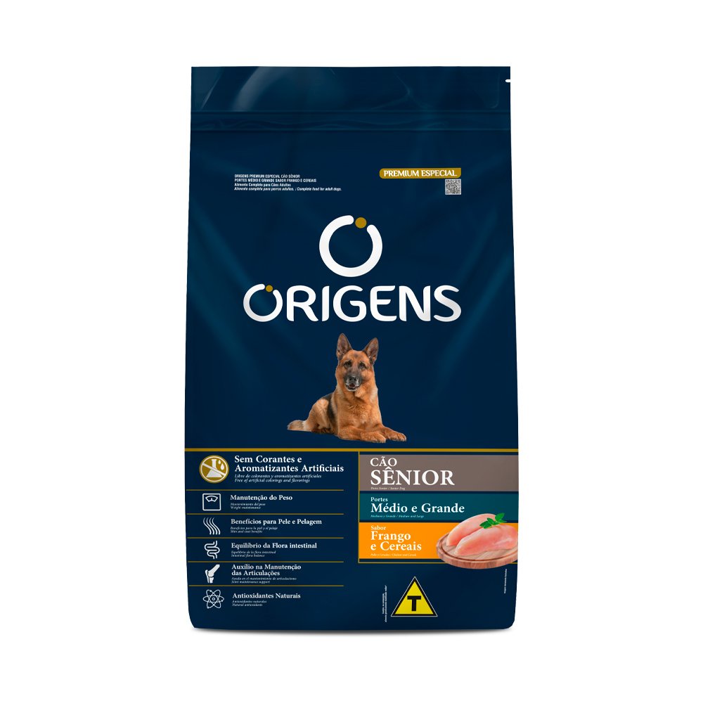 Ração Origens Para Cães Sênior De Porte Médio E Grande Sabor Frango E Cereais Integrais 15kg - Pets