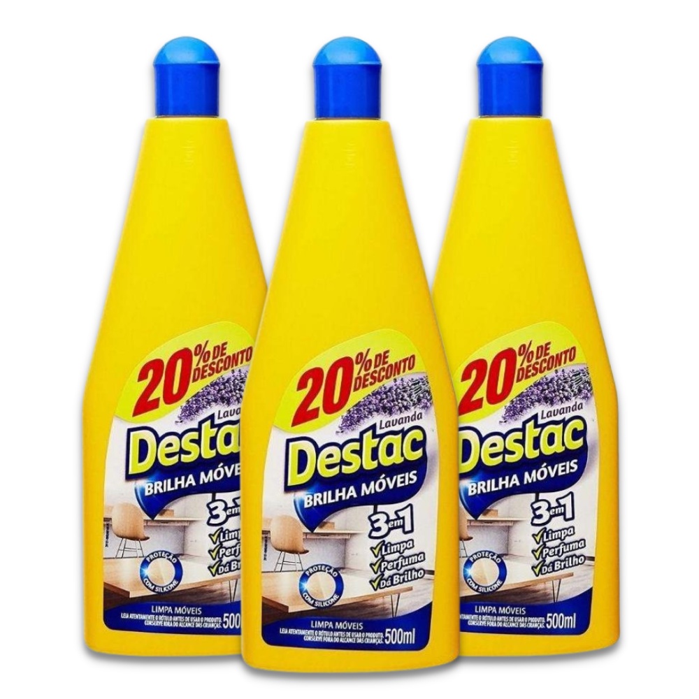 Kit com 3 Brilha Móveis Perfumado Destac Lavanda 500Ml Cada - Home & Living