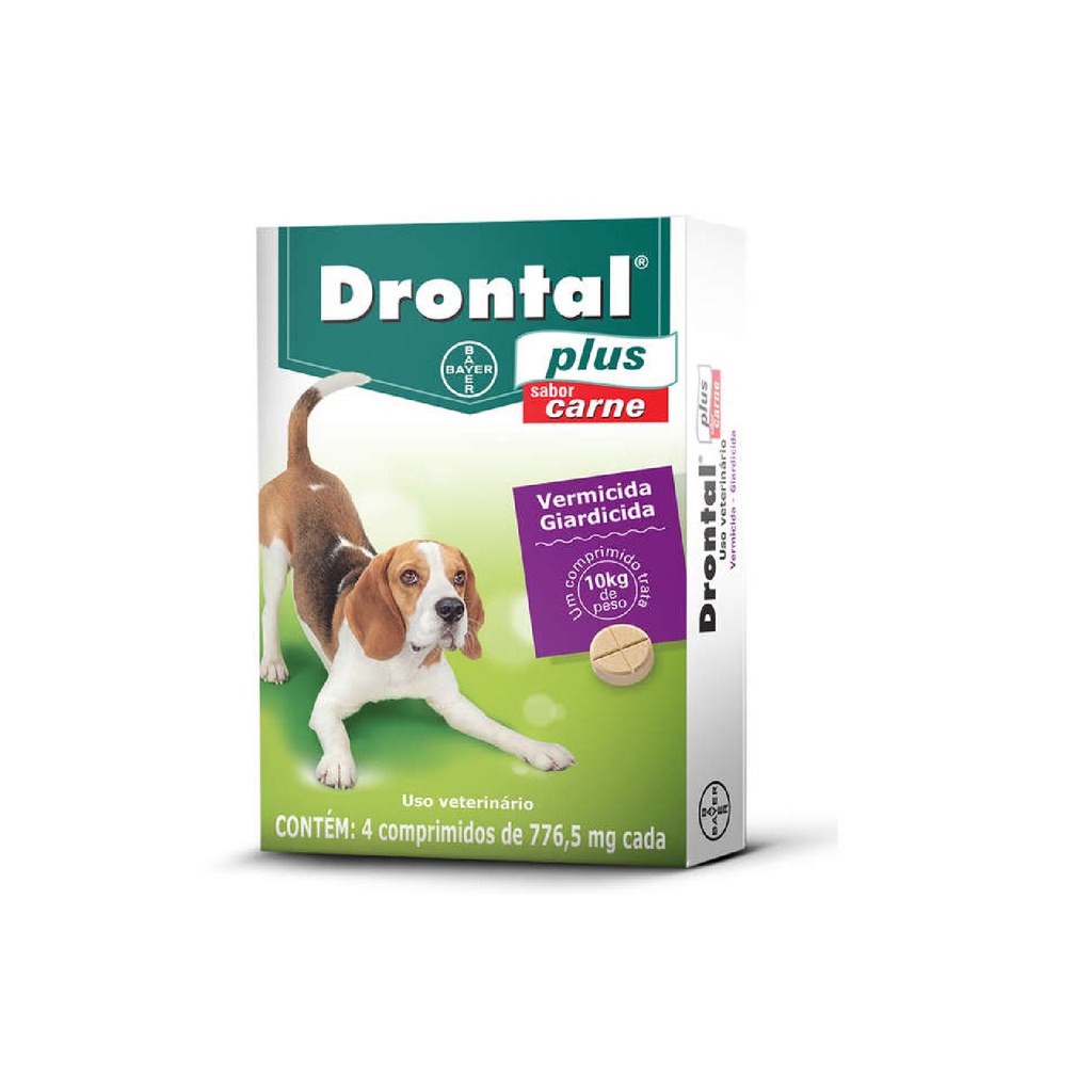 Vermifugo Drontal Plus Sabor Carne Para Cães Até 10 Kg C/4 Un