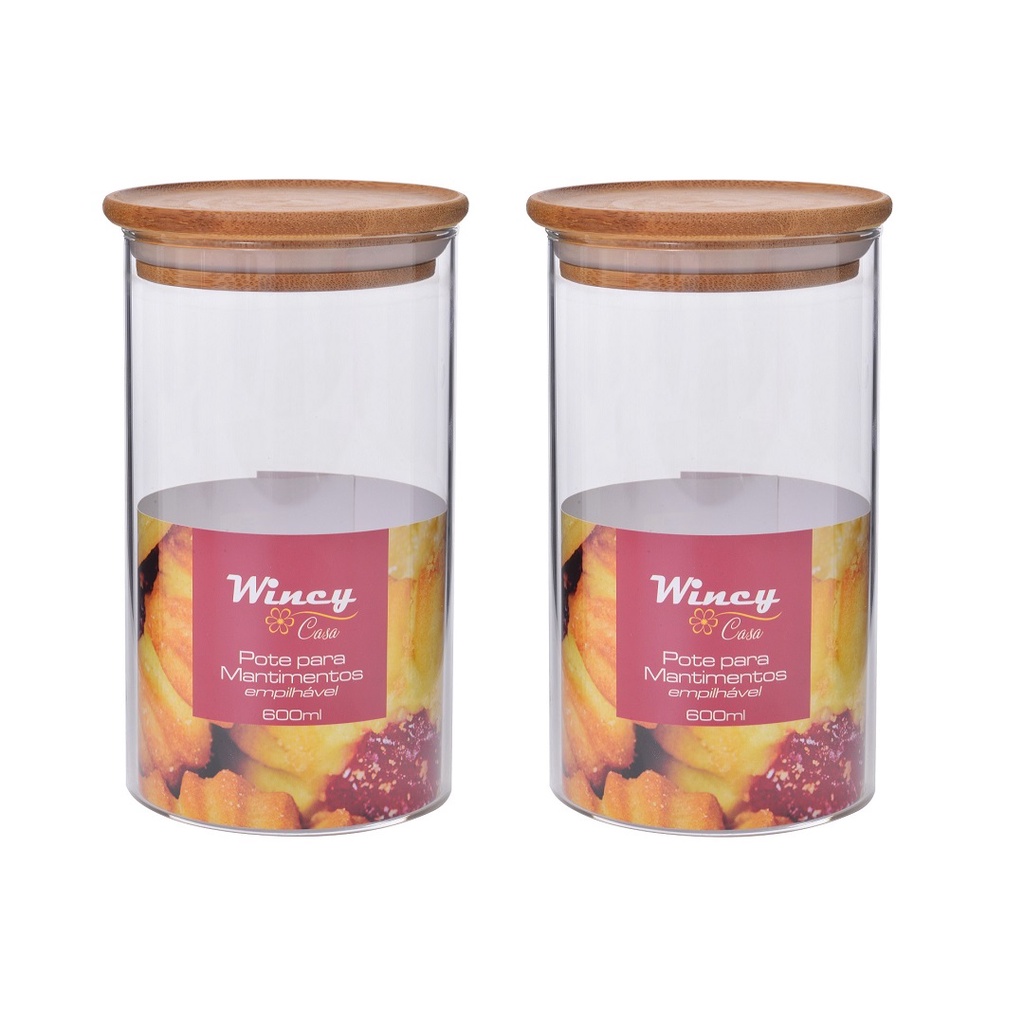 Kit 2 Potes De Vidro Para Mantimentos Redondo 600ml Com Tampa Bambu em Oferta na Shopee