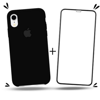 Kit 2em1 Capa + Pelicula Para iPhone XR - Case Silicone Aveludada + Pelicula de Vidro 3D Full Cover