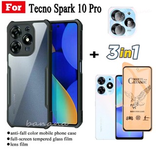 Caixa De Telefone 3 Em 1 À Prova De Choque Para Tecno Spark 10 Pro Cerâmica Filme Fosco + Lentes De Câmera