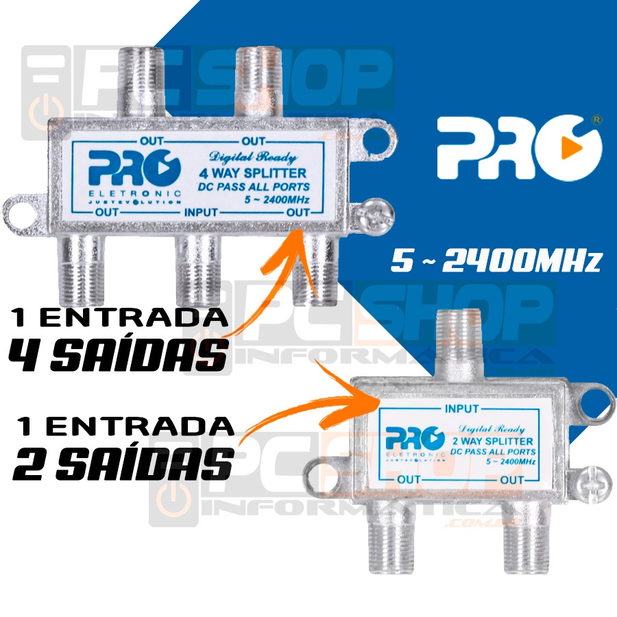 Divisor de Antena TV Digital ou Satélite 5~2400MHz (VHF/UHV/SATÉLITE)