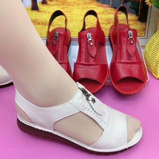 Sandálias Lady Sandals Low Heel Soft Leather Confortável De Fundo Plano Para Mulheres