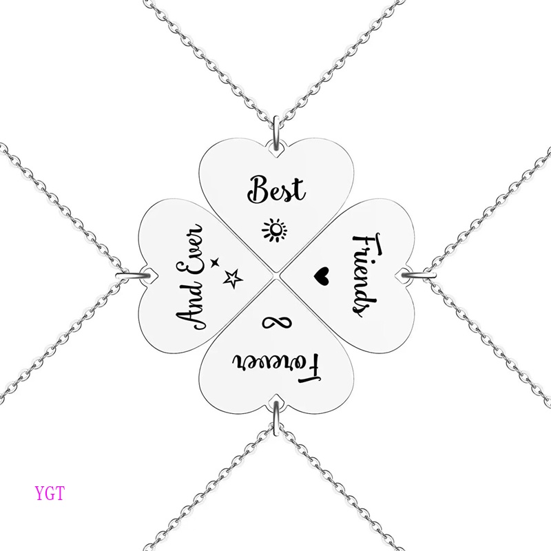 YGT 4 Pcs/Set Heart Puzzle Four Leaf Clover Pendant Necklace Aço Inoxidável Melhores Amigos Para Sempre E Colares BFF Jóias