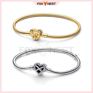 Símbolo Eterno Pulseira De Osso De Cobra Em Forma De Coração Dourado (S925 Silver Plated) + Bolsa De Veludo