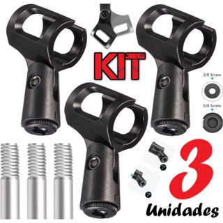 Kit 3 Suporte Apoio De Microfone Dinâmico Universal Serve Para Todos Modelos Pedestal Rosca Com Engate Rápido