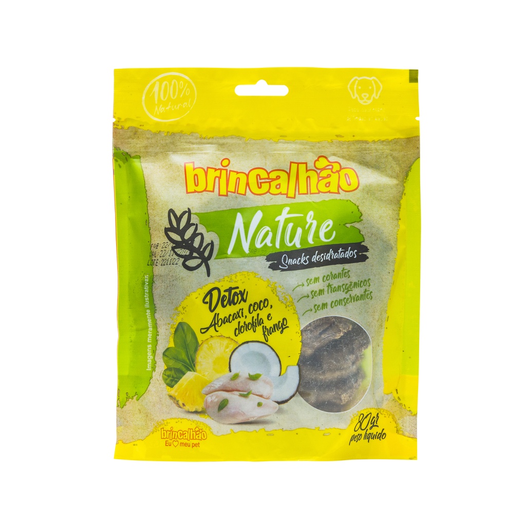 Petisco Pet para Cachorro Snacks Desidratados Nature Detox Abacaxi Coco Clorofila e Frango 80g