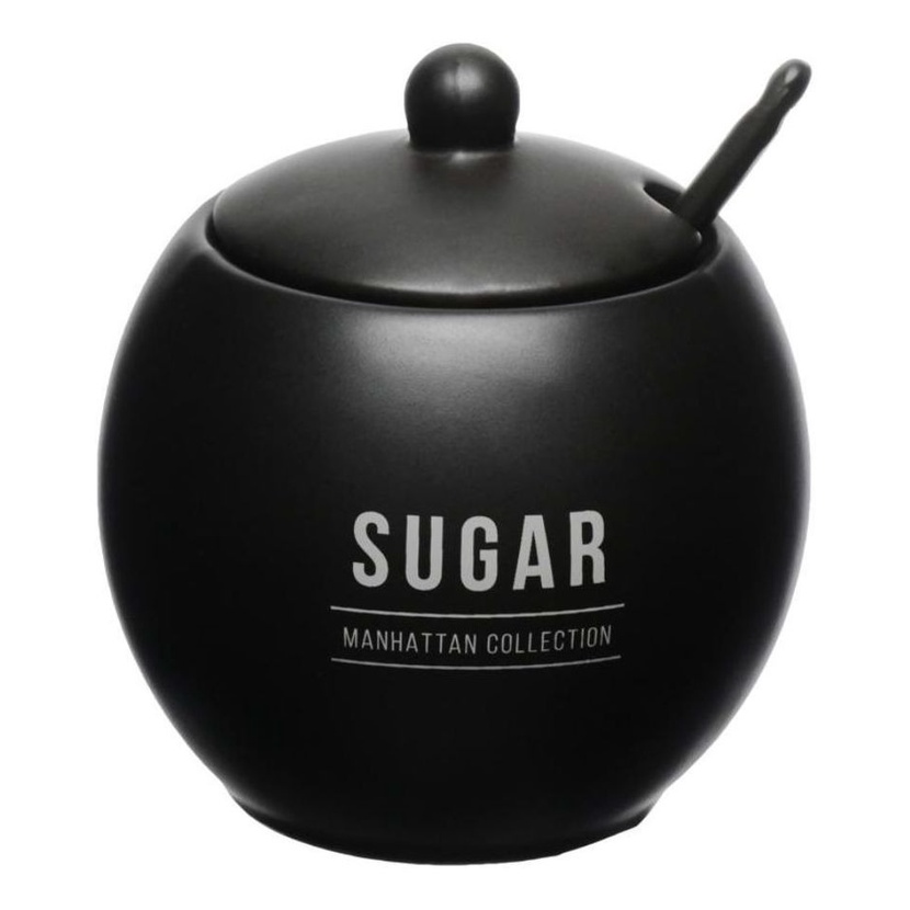Acucareiro Cozinha Porcelana Manhattan C/Colher Preto 350ml