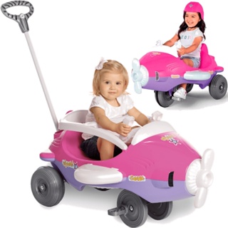 Carrinho Avião de Passeio e Pedal Bebe Calesita Aeroh Rosa em Oferta na Shopee