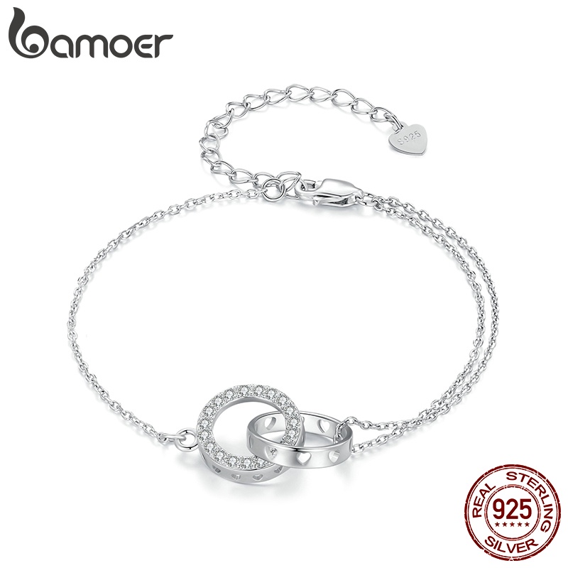 BAMOER 925 Sterling Silver Double Link Bracelete De Prata Duplo Presentes De Moda Jóias Para Mulheres