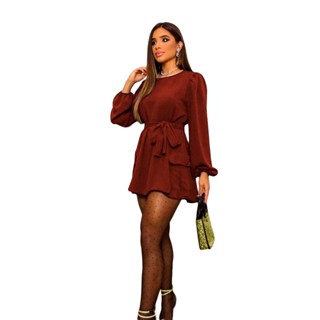 Vestido Manga Longa Bufante Soltinho Cargo De Amarrar Cinto