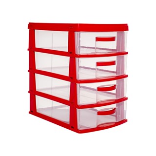 Porta Objetos 4 Gavetas Vermelho Gaveteiro Compacto Com Limitador De Gaveta - Jaguar
