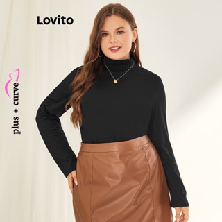 Lovito Plus Size Curve Camiseta Básica para Mulheres LBE01053 (Preto)