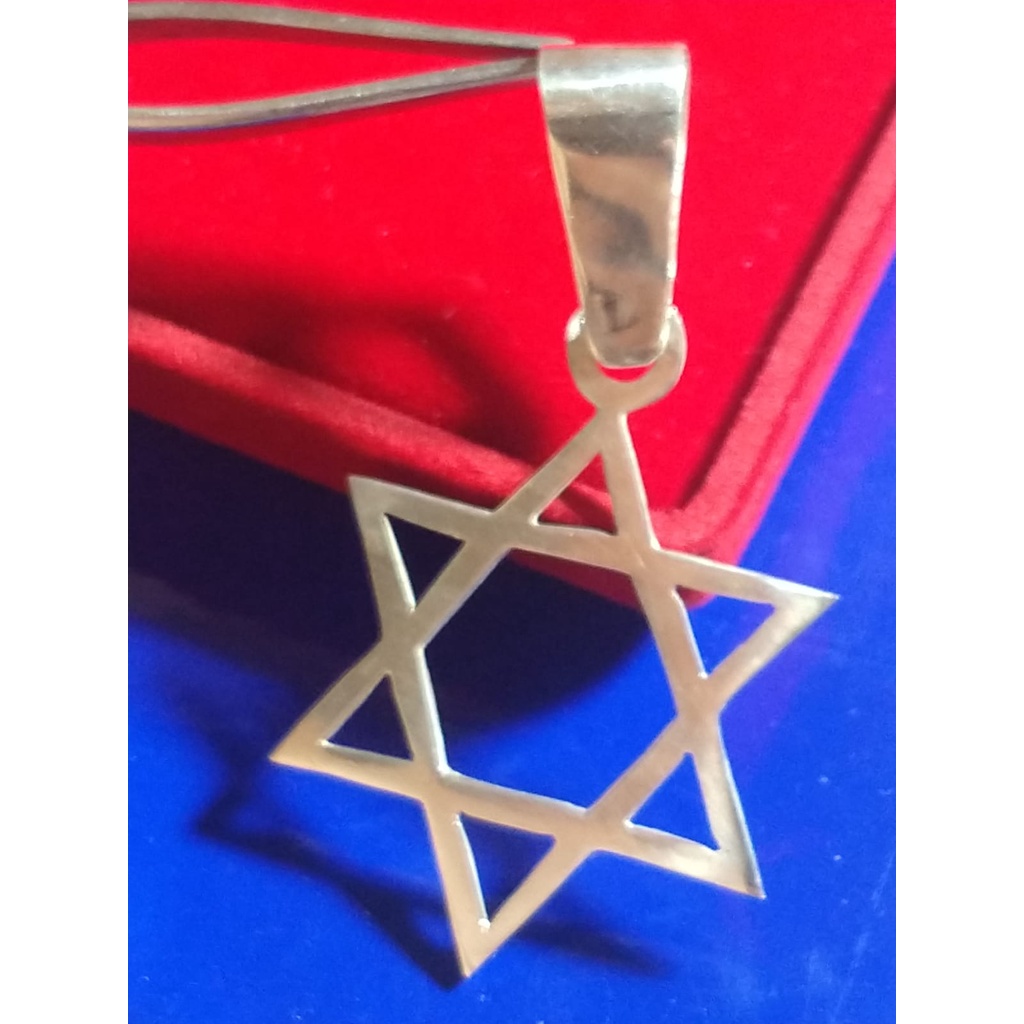 Pingente de prata 40 mm Estrela de Davi Passador para cordão de até 10 mm
