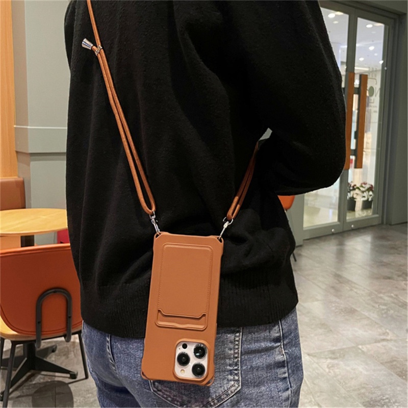 Para IPhone 15 16 Pro Max Carteira Porta-Cartões Crossbody Colar Cordão Capa Marrom Macia 14 13 12 11 14 Plus XS XR X 8 em Oferta na Shopee
