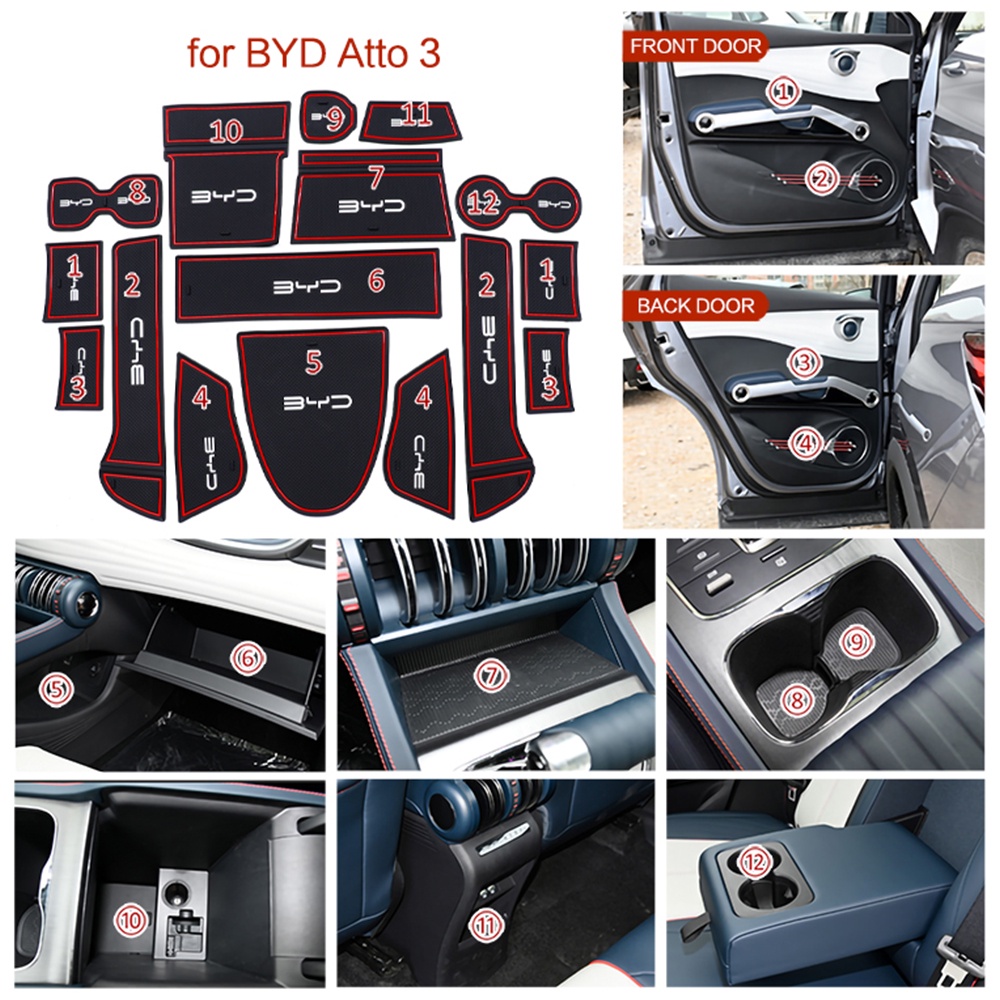 16 Pçs Tapetes De Ranhura Da Porta Do Carro Para BYD Atto 3 Atto3 Yuan Plus 2022 2023 2024 Silicone Suporte De Copo Almo