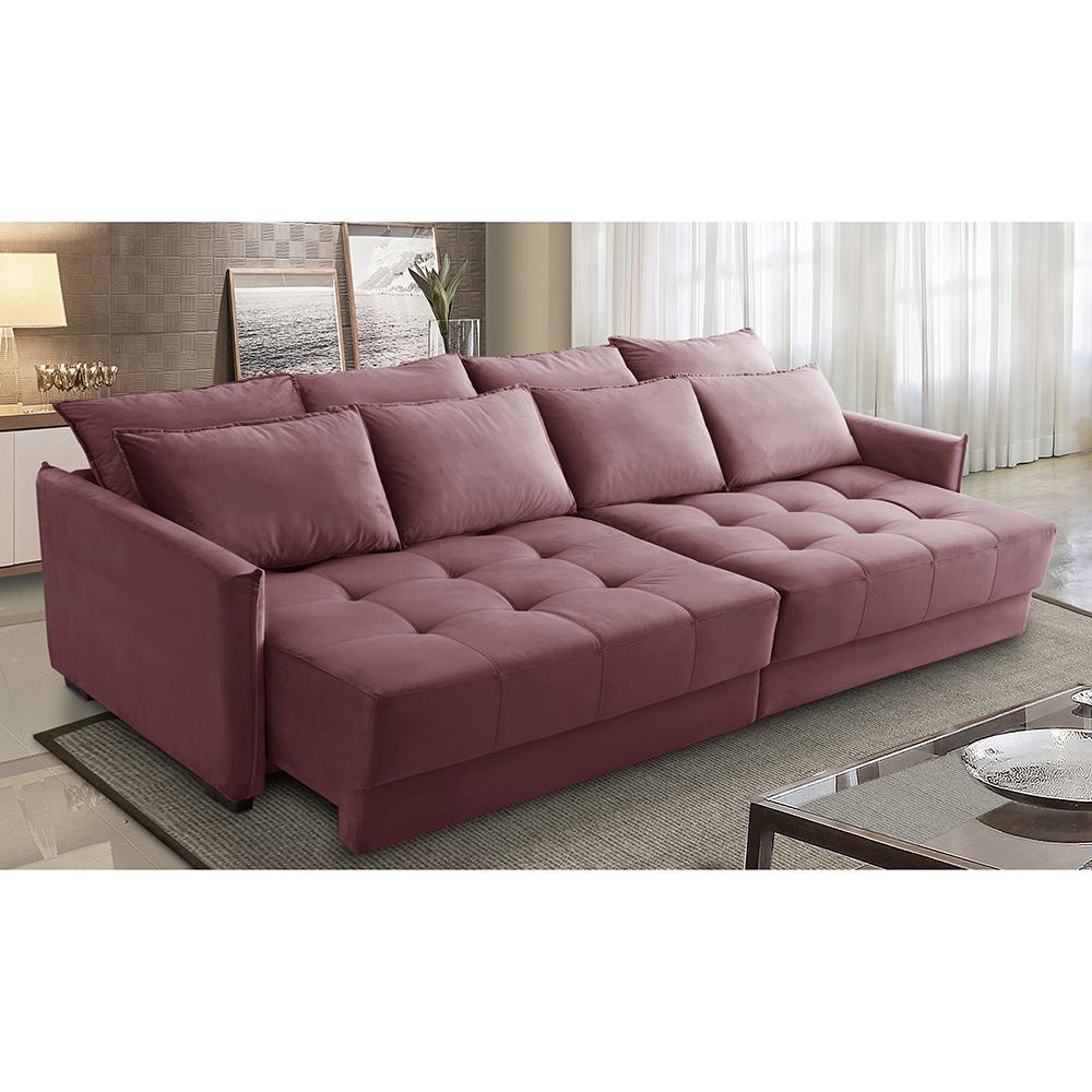 Sofá Sem Caixa Retrátil Reclinável 2,10m Carol Veludo Rosê Adonai Estofados em Oferta na Shopee