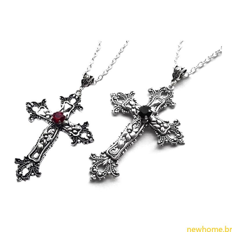 Colar Cruzado Cor Prata Cristais Crucifixo Gótico Símbolo Unisexo Jóias em Oferta na Shopee