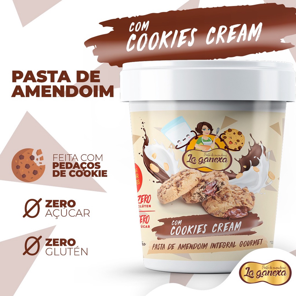 Pasta de Amendoim La Ganexa Sabor Cookies'n Cream Zero Açúcar - Nutrição Deliciosa e Ideal para um Estilo de Vida Saudável e Ativo, Perfeita para Potencializar Seus Treinos na Academia - Experimente a Versatilidade Nutricional Agora!
