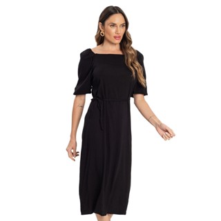 Vestido Midi Viscose Slub Prime Endless Preto