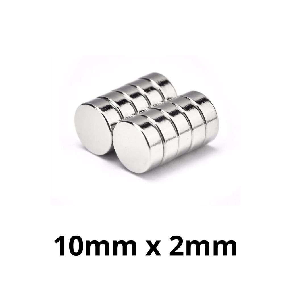 Kit 10 Peças Imã Neodímio Potente Disco Magnético N35 10x2 mm Pastilha Redondo Pequeno Super Forte