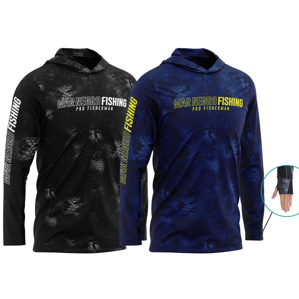 Camisa Camiseta Com Capuz Proteção Solar Uv50+ Mar Negro P/ Pesca, Trilha, Ciclismo em Oferta na Shopee