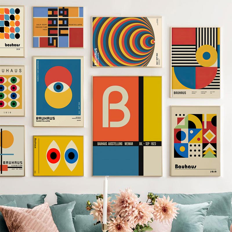 Linhas Geométricas Abstratas Bauhaus Pôsteres E Estampas Arte Nórdica Japonesa De Parede Pintura Em Tela Quadros Modernos Para Decoração De Sala De Estar