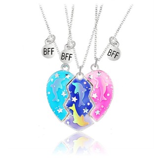 READY STOCK Colorful Colares Magnéticos Em Forma De Coração De Golfinhos Para Mulheres Melhores Amigos Moda Quebrado Pingente De Costura BFF Jóias Presentes