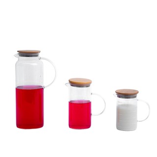 Kit 3 jarras de vidro borossilicato suco com tampa de bambu - Oikos em Oferta na Shopee