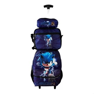 Kit Mochila Sonic 2 Estojo E Lancheira Térmica E Carrinho