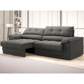 Sofá com Carregador USB Retrátil Reclinável Mimo 2,30m Velosuede Cinza - NETSOFAS em Oferta na Shopee