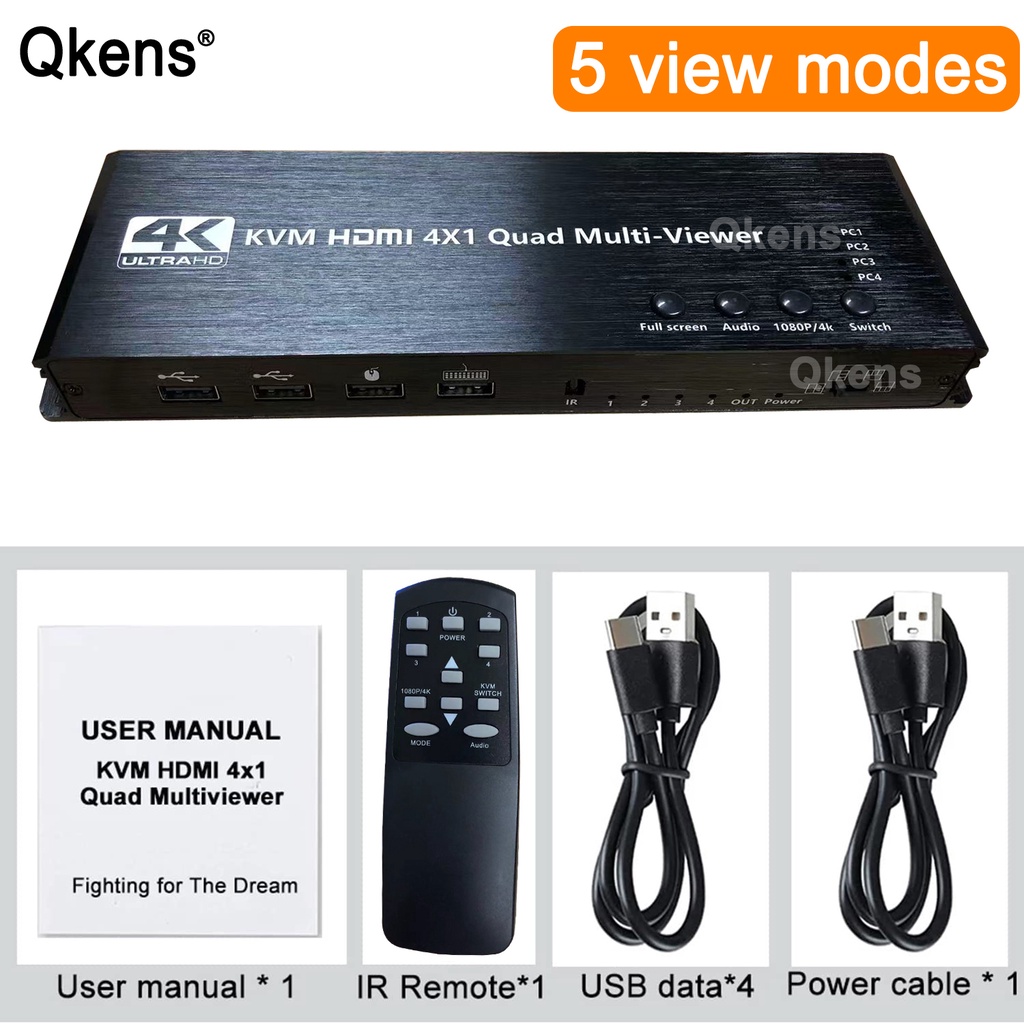 4K HDMI 4x1 Quad Multi Viewer 4 Em 1 Out KVM Switch Multiviewer Para Laptop PC Mouse Teclado
