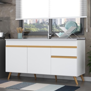 Balcão Cozinha Gabinete Pia 150 cm 3 Portas 1 Gaveta Veneza GW Multimóveis MP2072 Branco em Oferta na Shopee