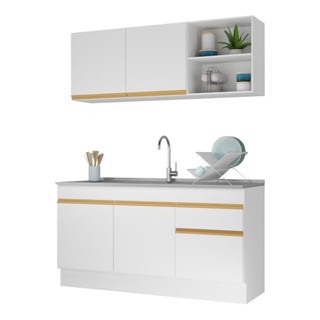 Cozinha Compacta com Rodapé Veneza Multimóveis MP2114 com Armário e Balcão Branca