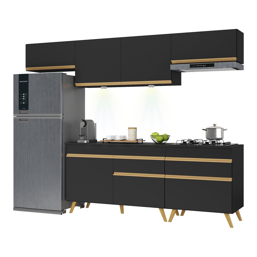Cozinha Completa 5 peças com Leds MP2032 Veneza Up Multimóveis Preta em Oferta na Shopee