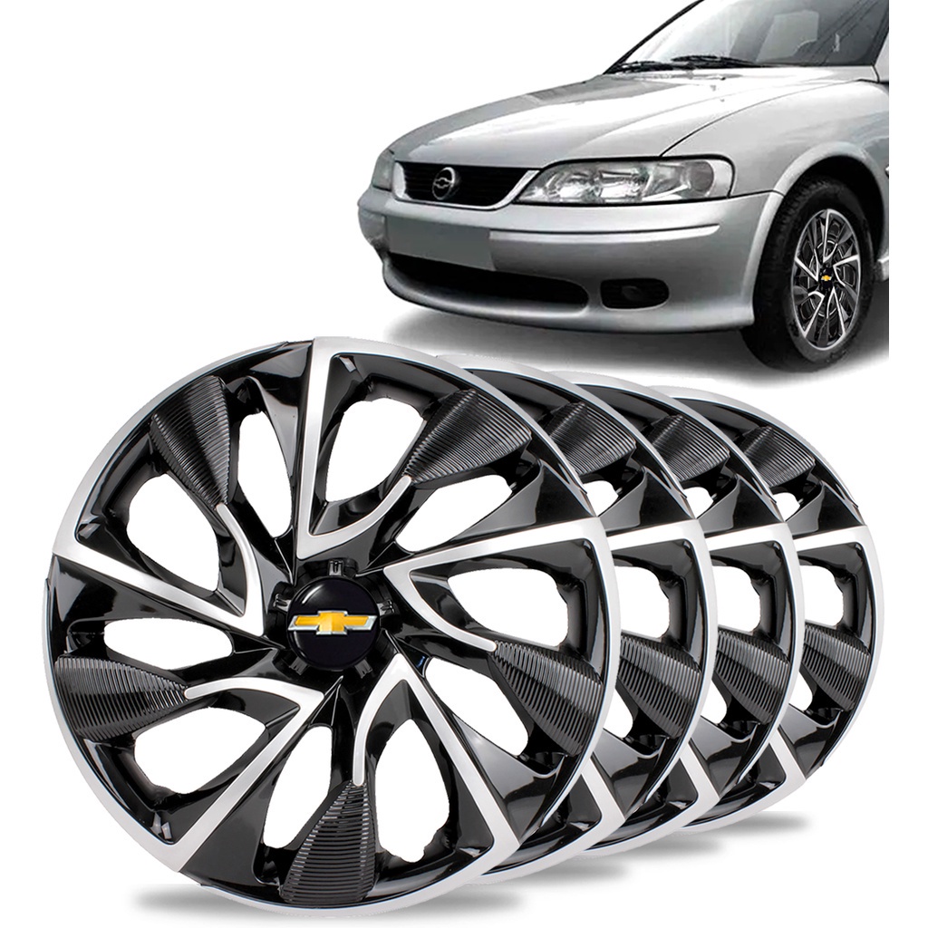 Jogo 4 Calota Esportiva Ds4 Aro 14 Preta/Prata Gm Chevrolet Vectra Celta