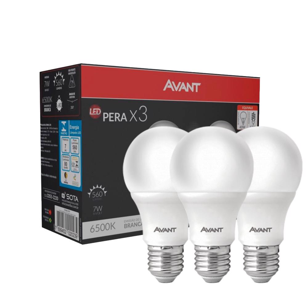 Kit Jogo Led Bulbo 7W Pack Com 3 Lâmpadas E-27 6500K Luz Branco Frio Casa Comércio Bivolt - AVANT em Oferta na Shopee