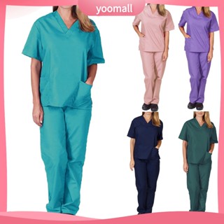 [YM] 1 Conjunto De Calças De Enfermeira Elasticidade Da Cor Sólida Unisex V Bolsos De Pescoço Quick Dry Uniforms for Working