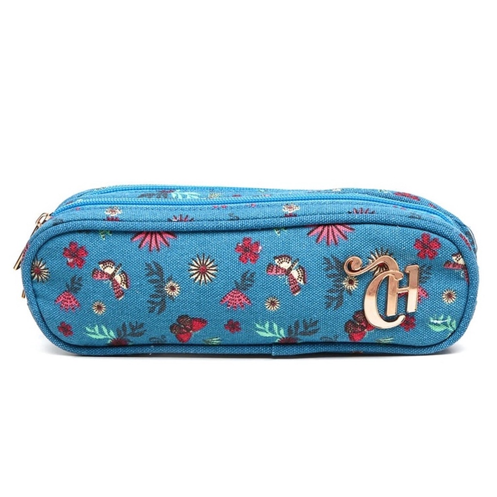 Estojo Escolar 2 Compartimentos - DERMIWIL - Capricho Floral Azul Claro