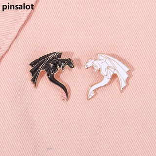 Esmalte Pterossauro Preto Dragões Brancos Levantamento Broches Lapela Metal Crachá Fantástico Animal Jóias Presente Para Crianças Amigas