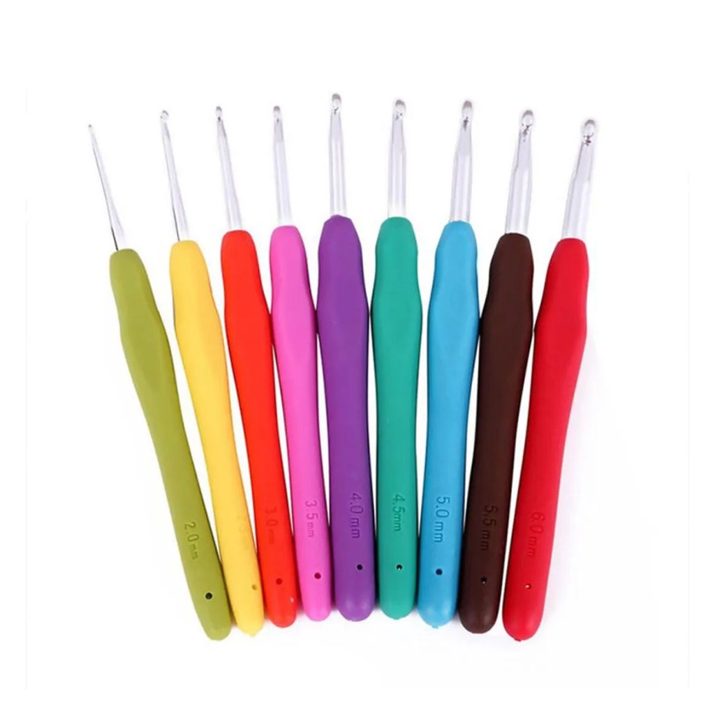 Kit 9 Agulhas Ergonômica De Crochê Cabo Emborrachado