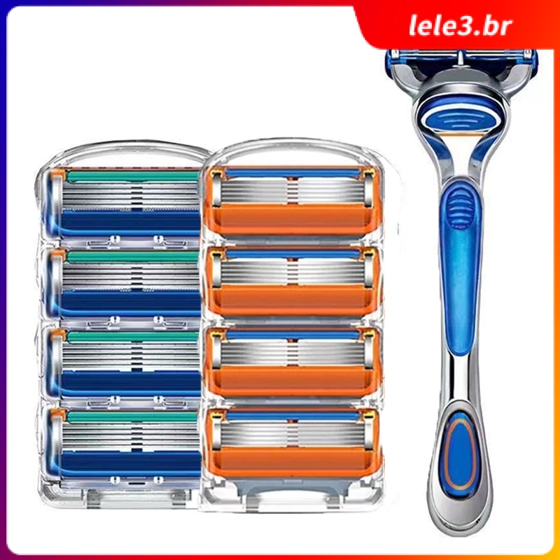 4PCS Lâmina De Barbear Manual Laranja/Azul De Substituição Da Masculina Conjunto De Lâminas Uitable For Gillette SkinGuard And All Fusion Série 5 Handles Reduzem A Fricção