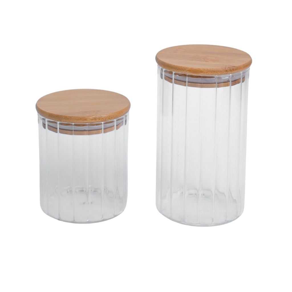 Kit 2 potes vidro herméticos para mantimentos canelado com tampa de bambu - Oikos em Oferta na Shopee