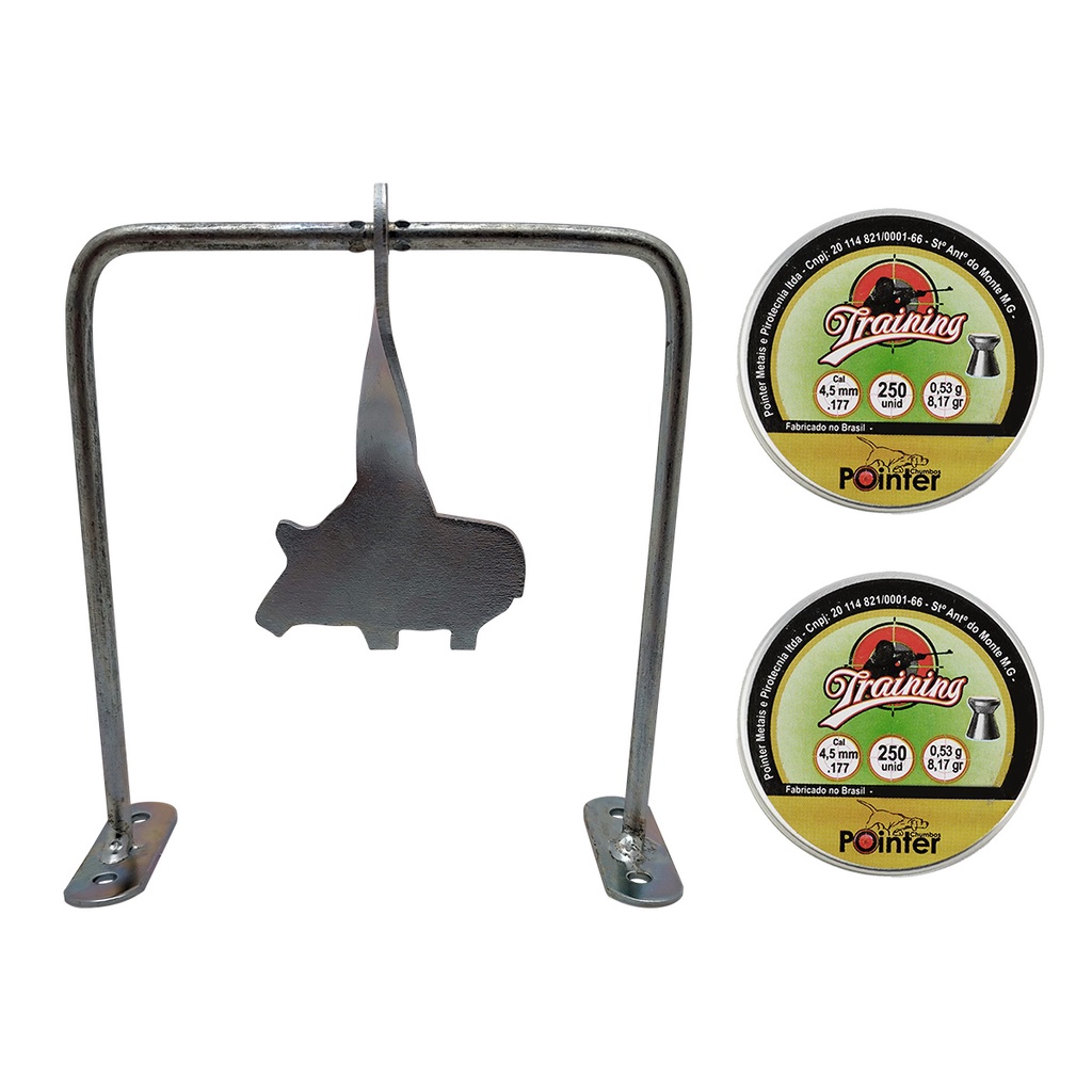 Alvo Metal Pêndulo Giratório Javali Fixação Chão Parede P/ Rossi CBC Fixxar com 500un Pointer Training 4.5mm