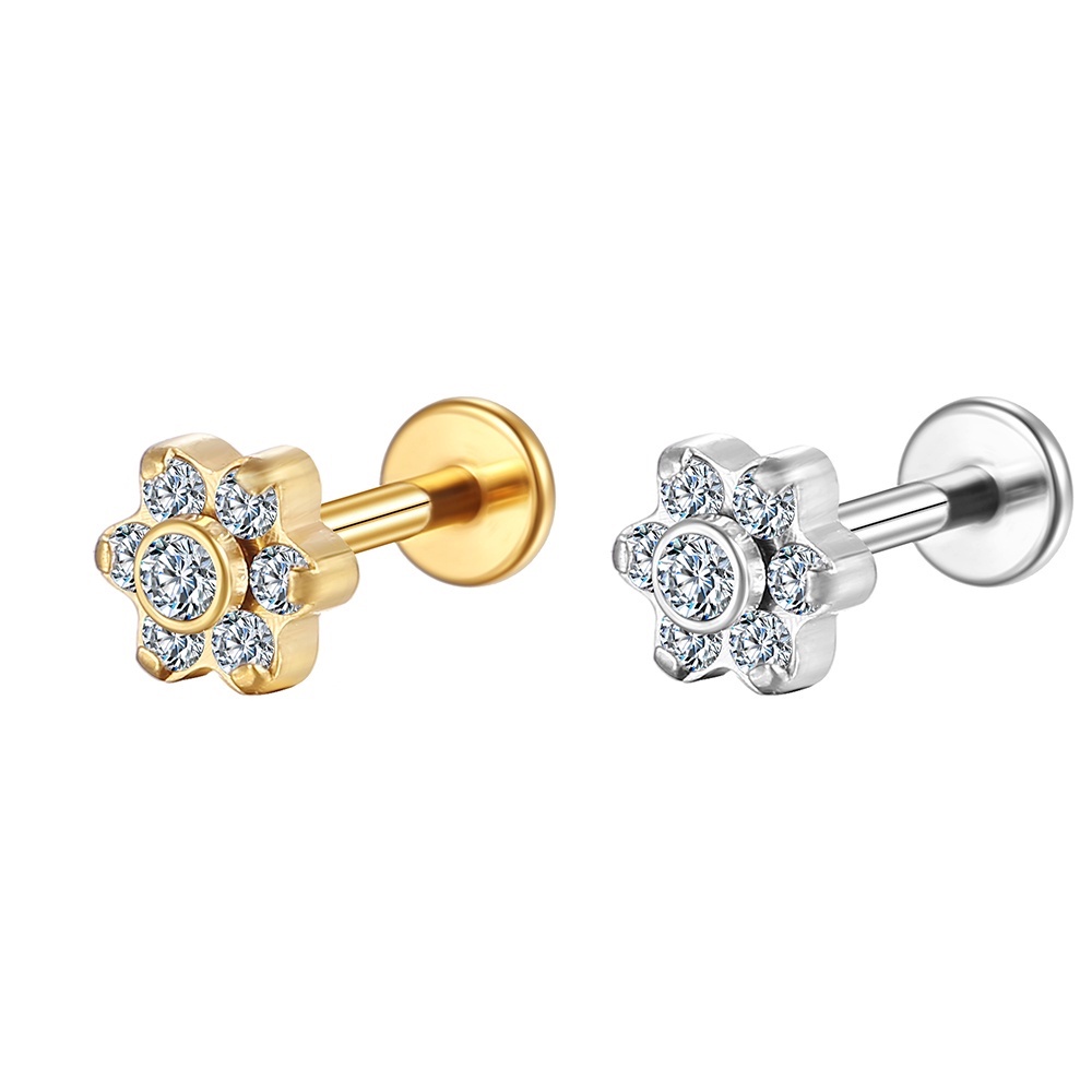 Piercing Labret Aço Cirúrgico Flor Zircônia | Helix, Tragus, Conch, Nariz, Boca-Medusa e Outros em Oferta na Shopee