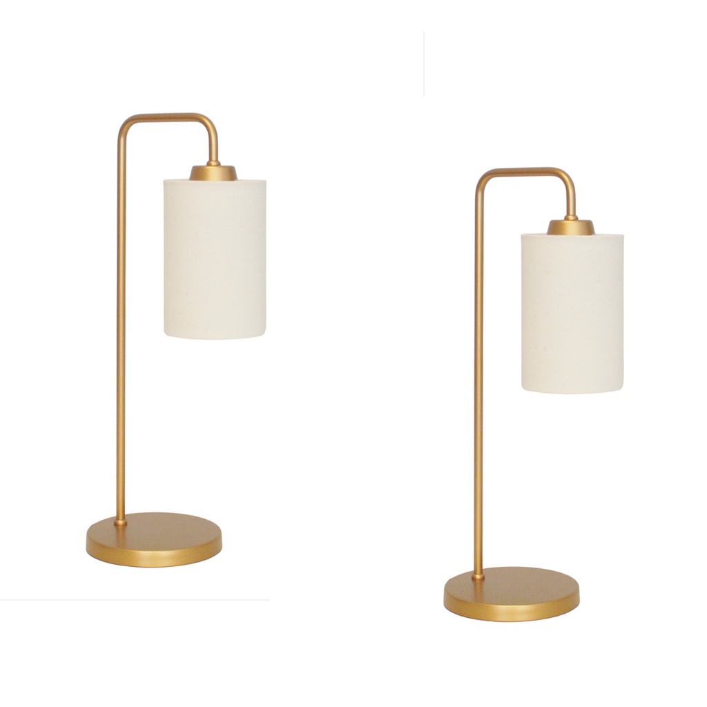 Kit 2 Abajur Luminária Mesa Retro Dourado Com Cúpula Cru.
