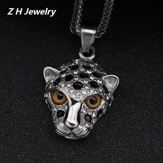 Z H Jóias Retro 18K Pingente Leopardo Diamante Gema De Ouro Moda Masculina Colar De Aço Inoxidável Hip Hop Party Titânio Acessórios Venda Por Atacado